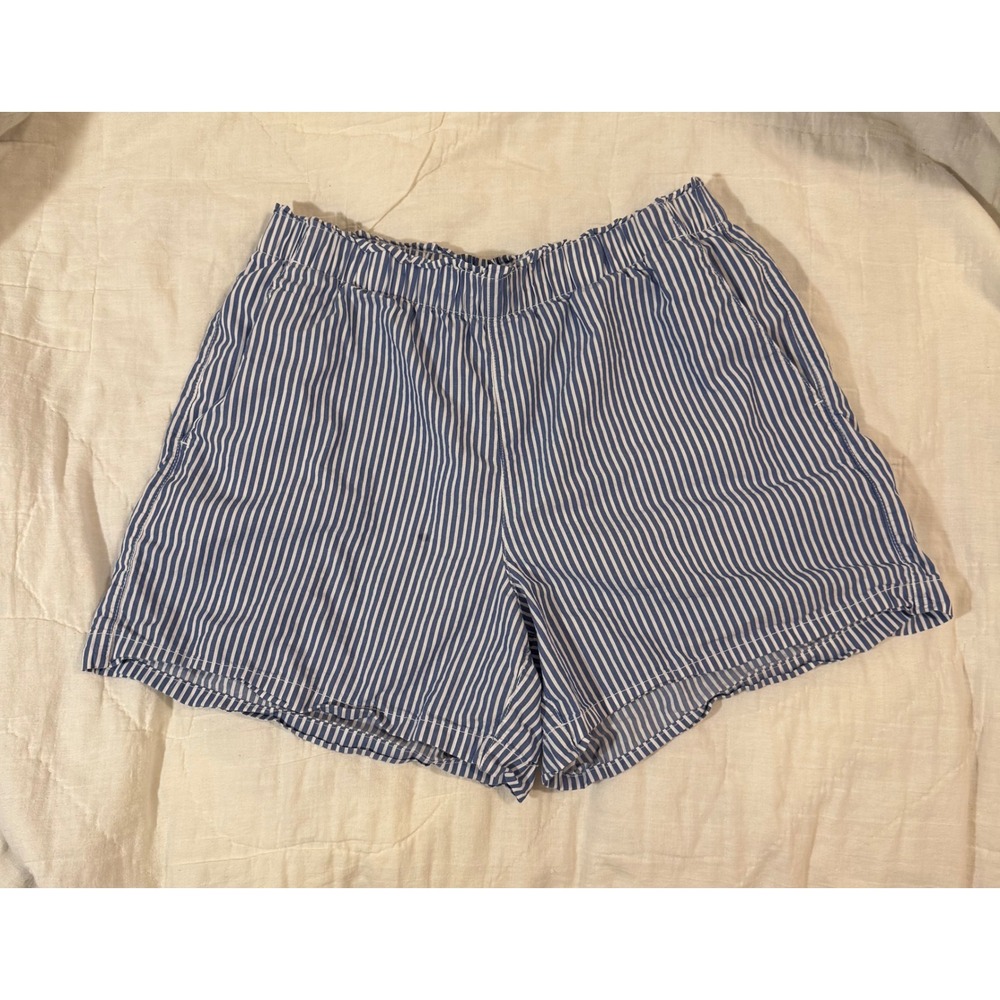 Lovestitch Blue White Striped Elastic  Waist Boxer Shorts Womens Medium‎ Pockets